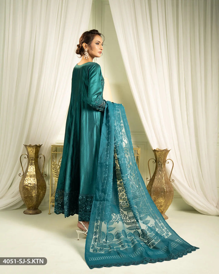 3 Piece Chambray Katan Embroidered Maxi | 4051-SJ-S.KTN Sha Posh Textile