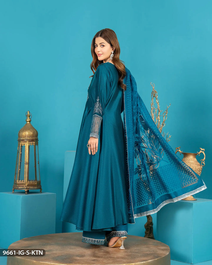 3 Piece Chambray Katan Frock | 9661-IG-S.KTN Sha Posh Textile