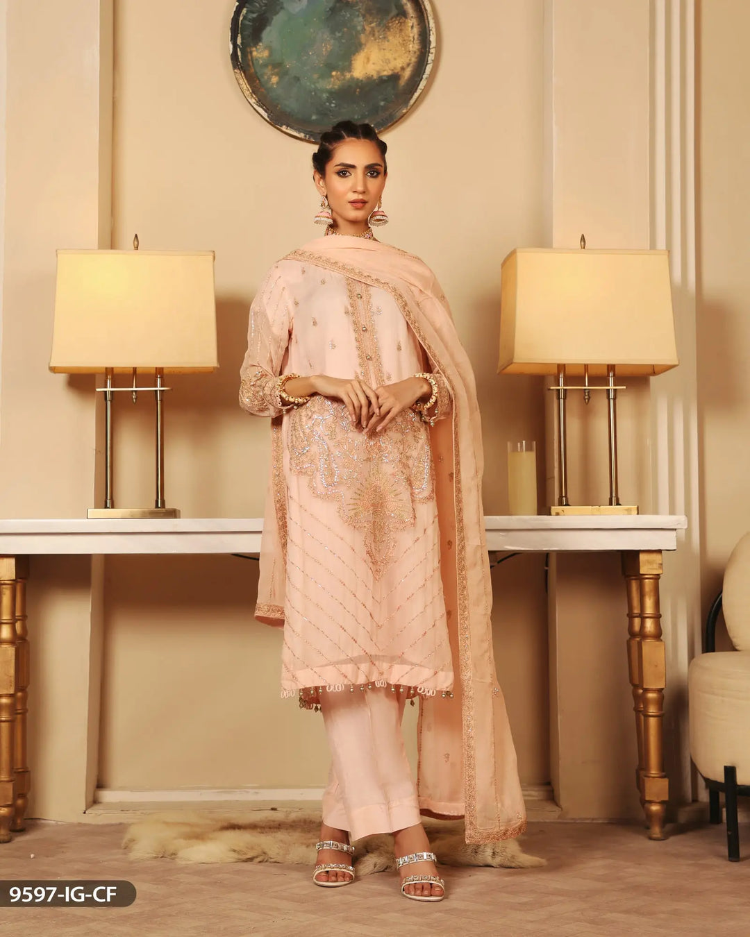 3 Piece Chiffon Suit Embroidered | 9597-IG-CF ShaPosh Textile