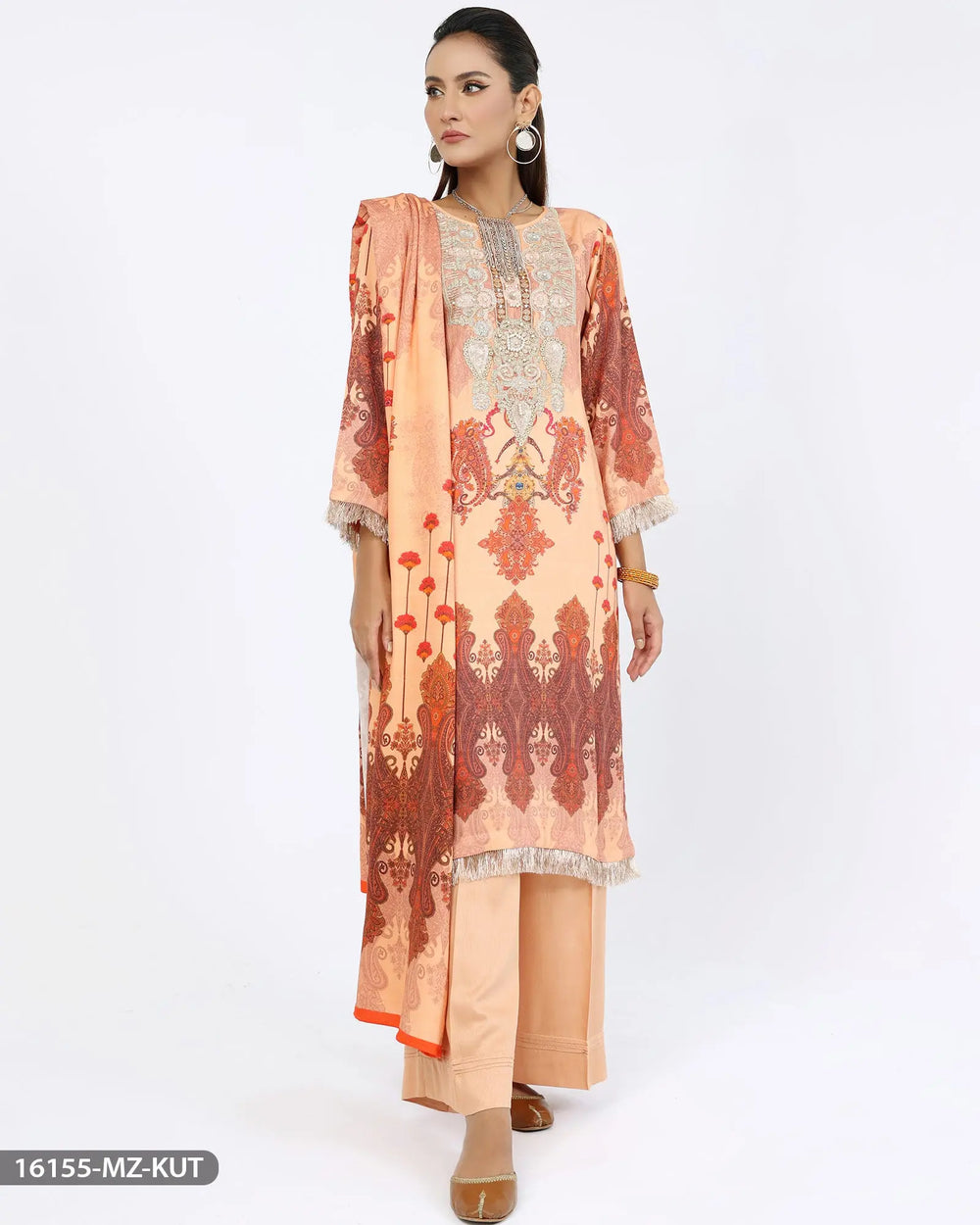 3 Piece Cotail Embroidered Suit | 16155-MZ-KUT ShaPosh Textile