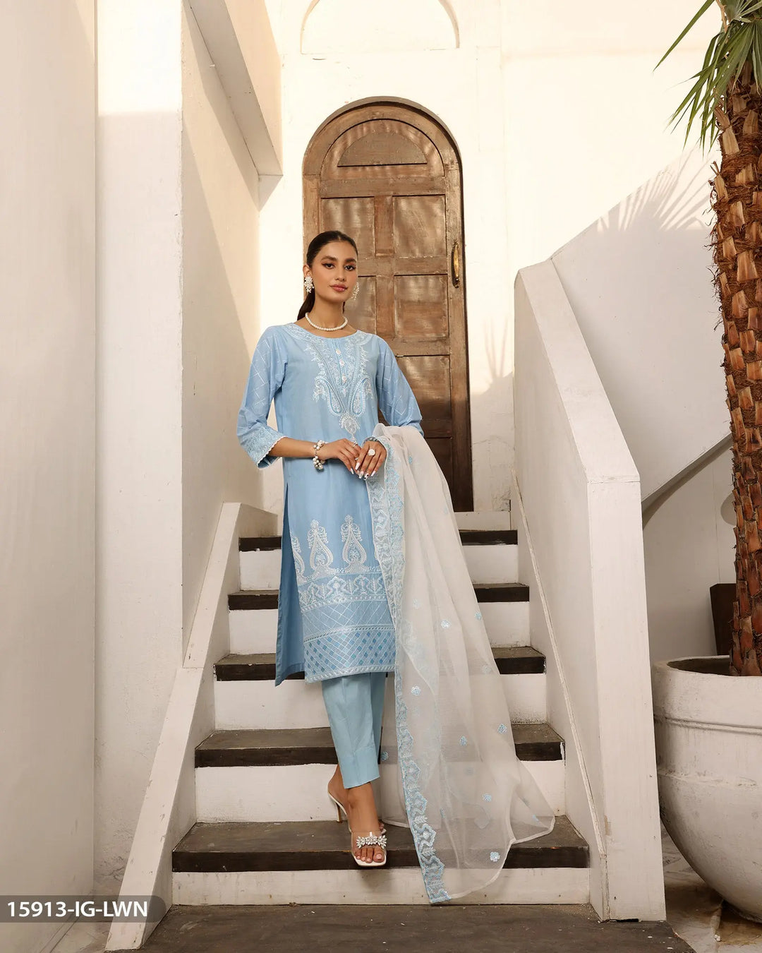 3 Piece Cotton Suit Embroidered | 15913-IG-S.CT Sha Posh Textile