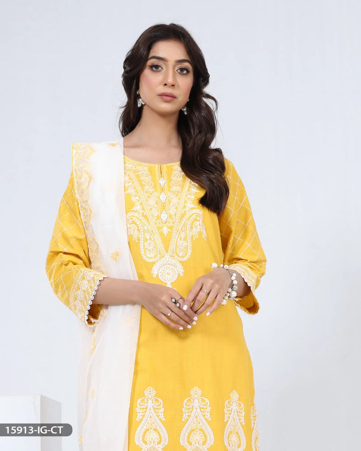 3 Piece Cotton Suit Embroidered | 15913-IG-S.CT Sha Posh Textile