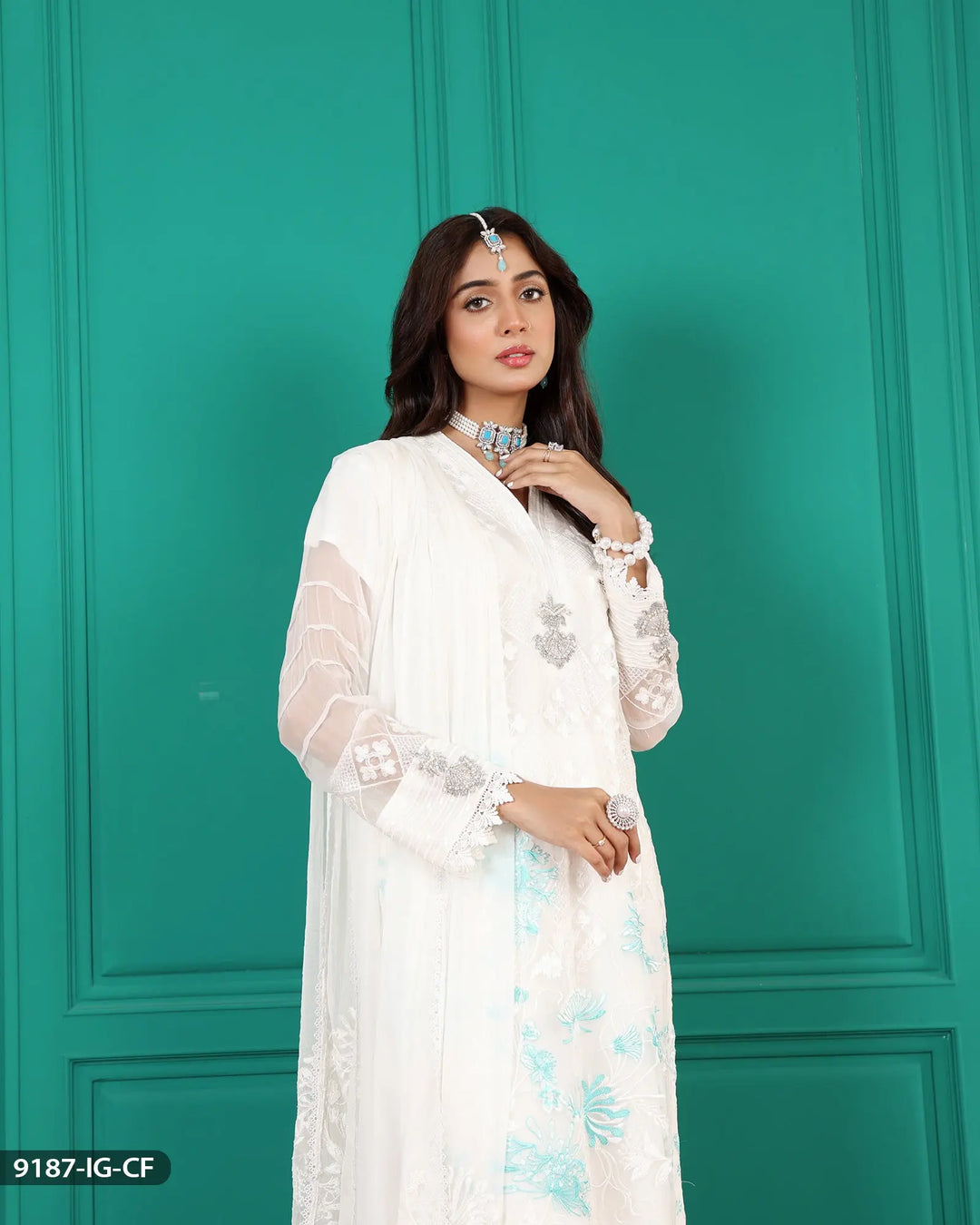 3 Piece Embroidered Chiffon Suit | 9187-IG-CF Sha Posh Textile