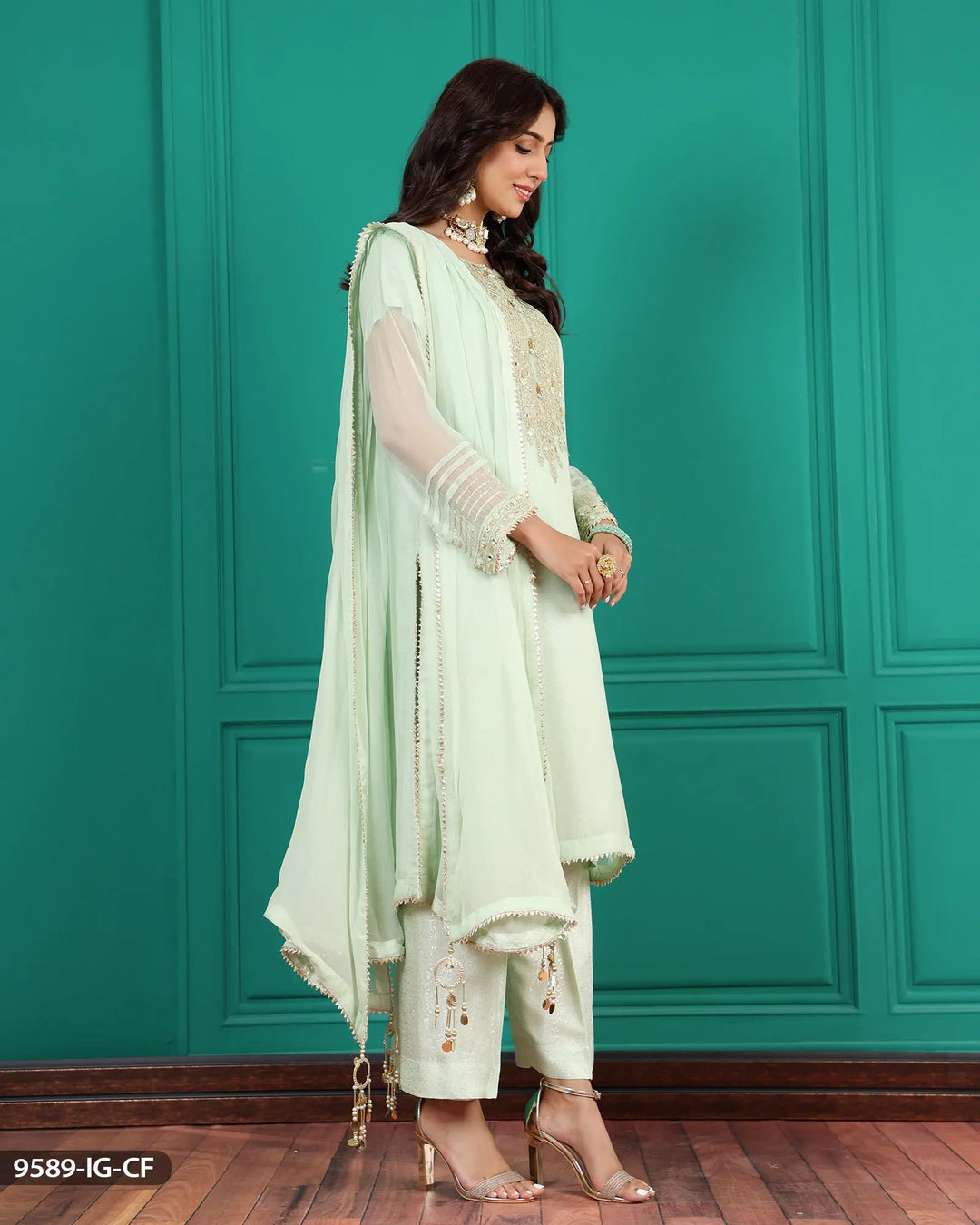 3 Piece Embroidered Chiffon Suit | 9589-IG-CF Sha Posh Textile