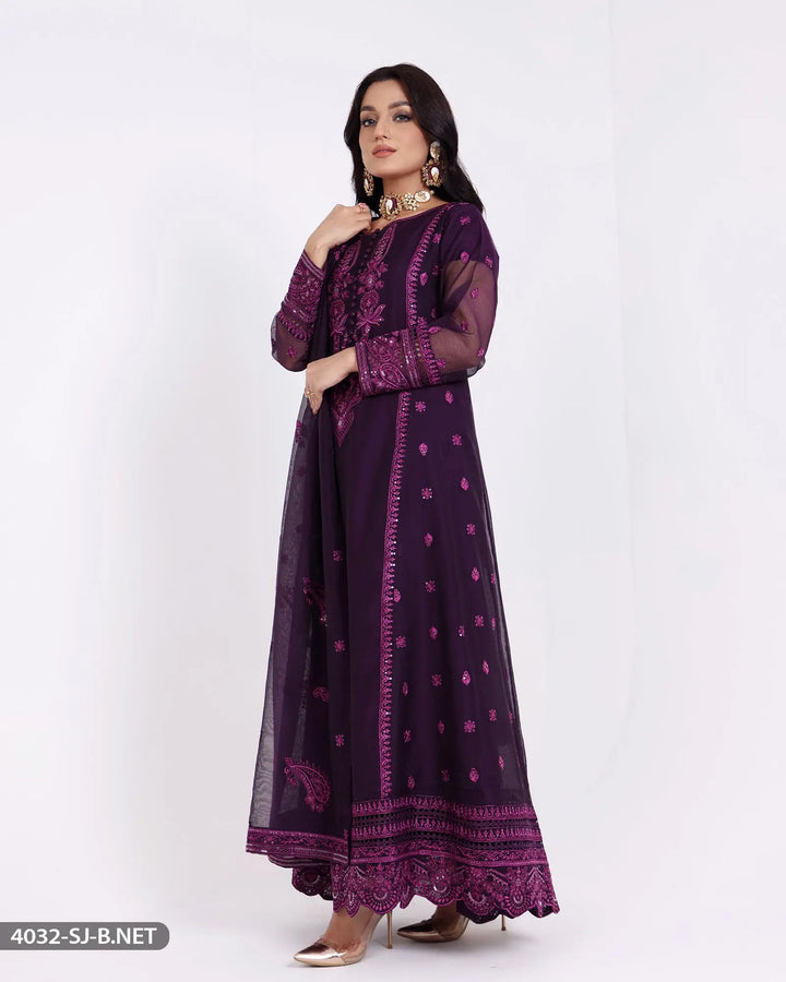 3 Piece Embroidered Maxi | 4032-SJ-B.NET Sha Posh Textile