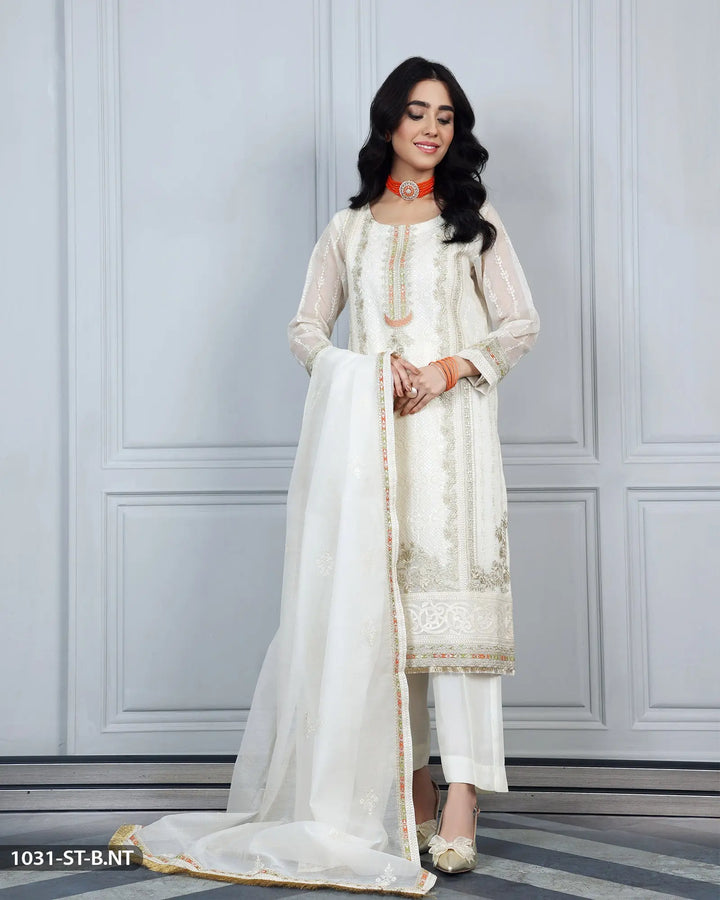 3 Piece Embroidered Suit | 1031-ST-B.NT Sha Posh Textile