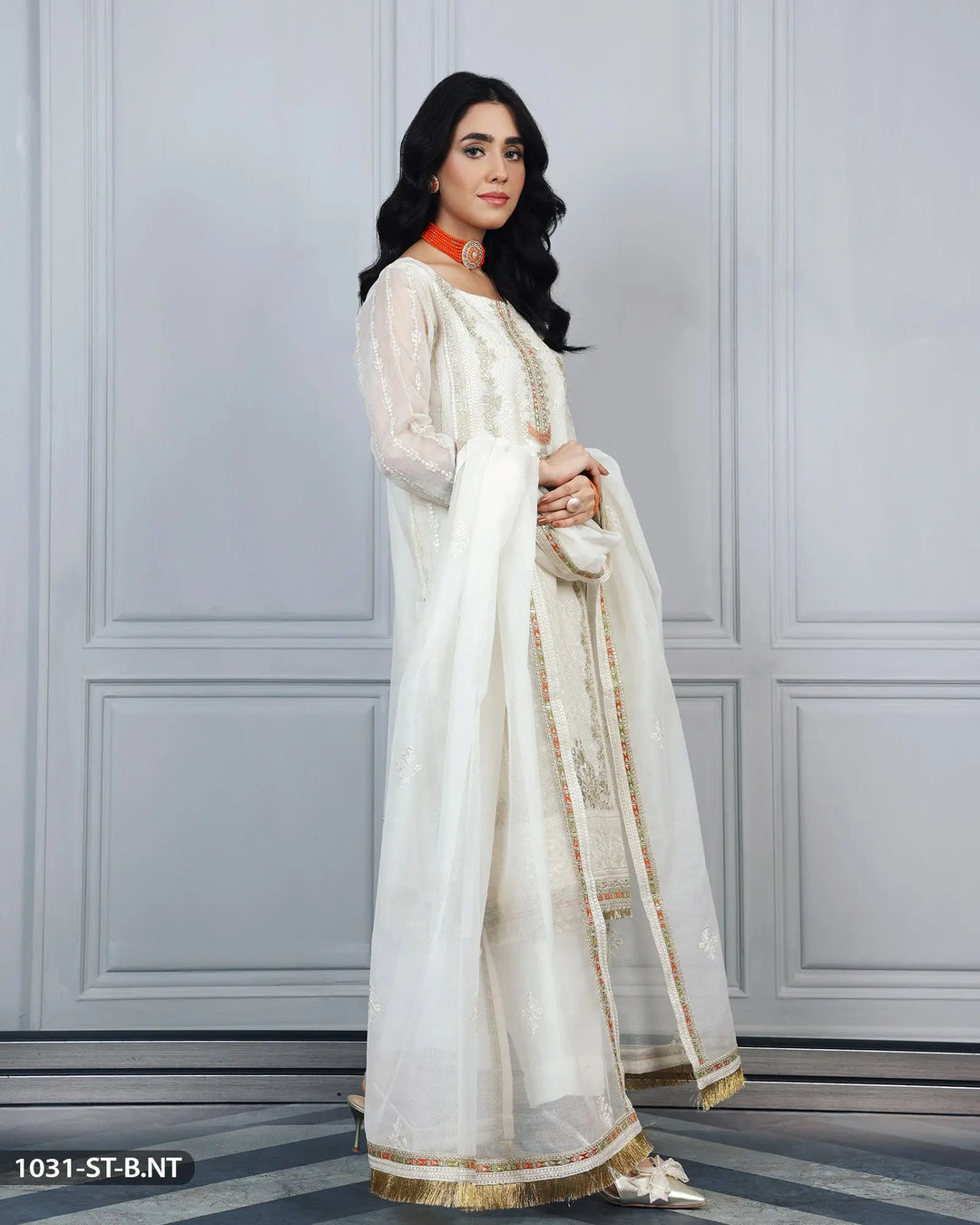 3 Piece Embroidered Suit | 1031-ST-B.NT Sha Posh Textile