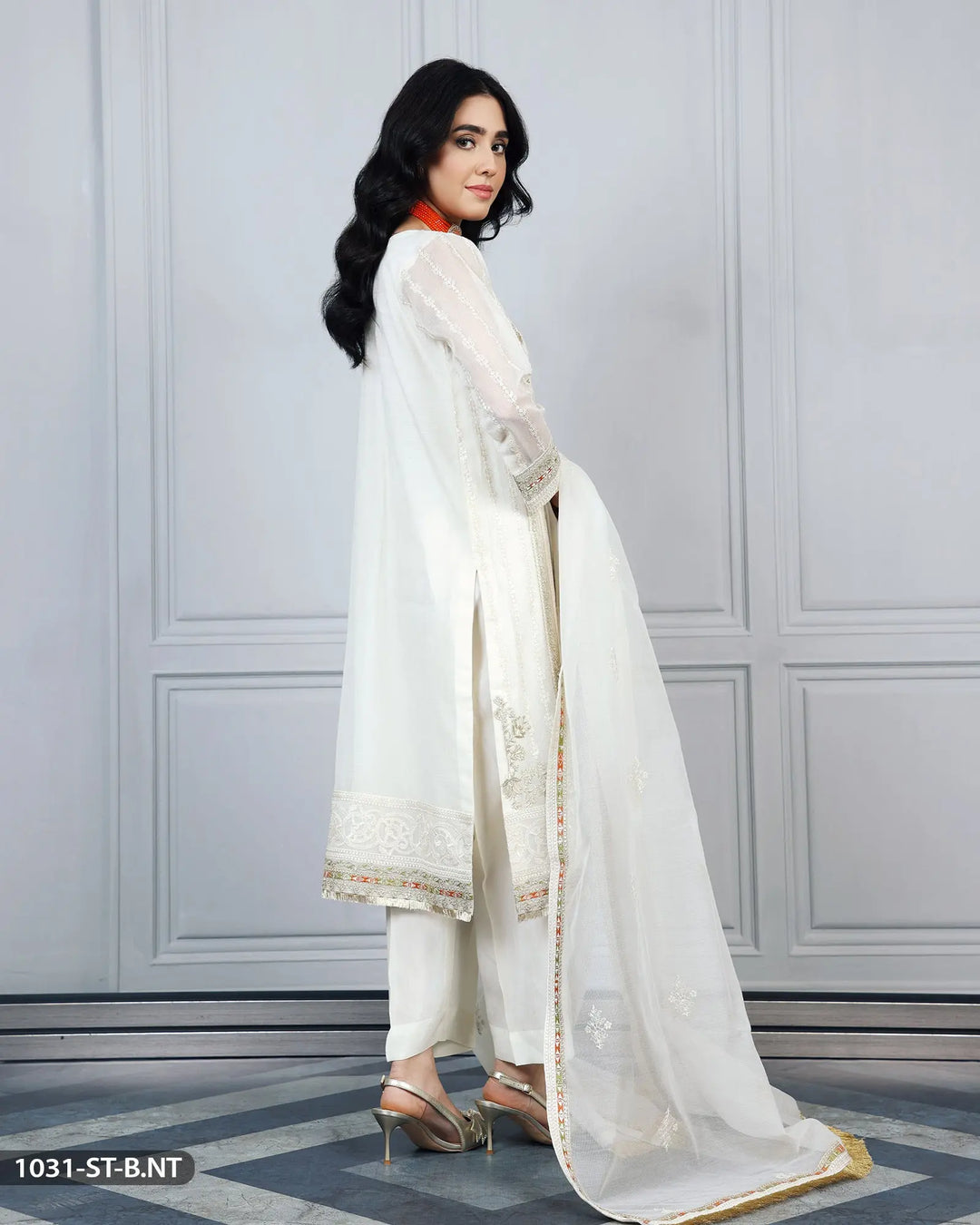 3 Piece Embroidered Suit | 1031-ST-B.NT Sha Posh Textile