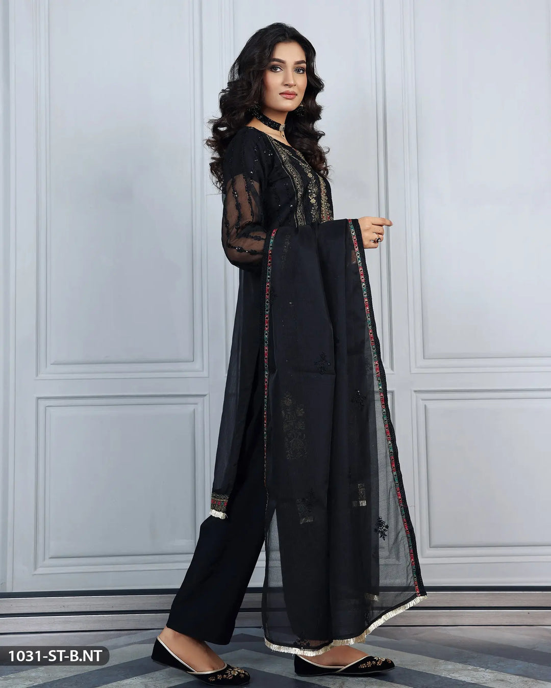 3 Piece Embroidered Suit | 1031-ST-B.NT Sha Posh Textile