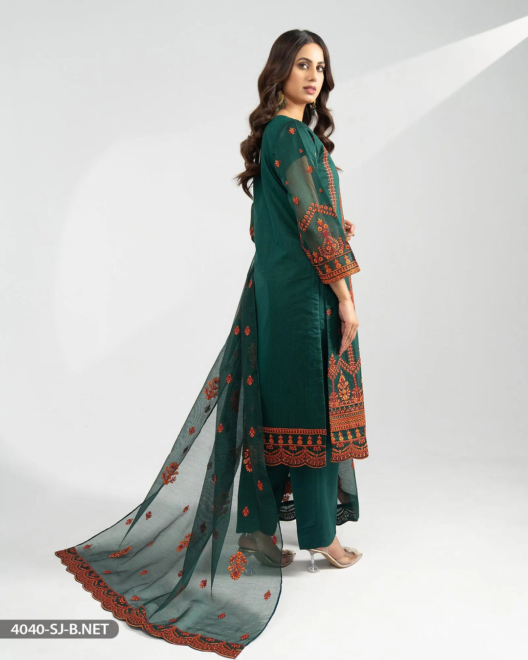 3 Piece Embroidered Suit | 4040-SJ-B.NET Sha Posh Textile