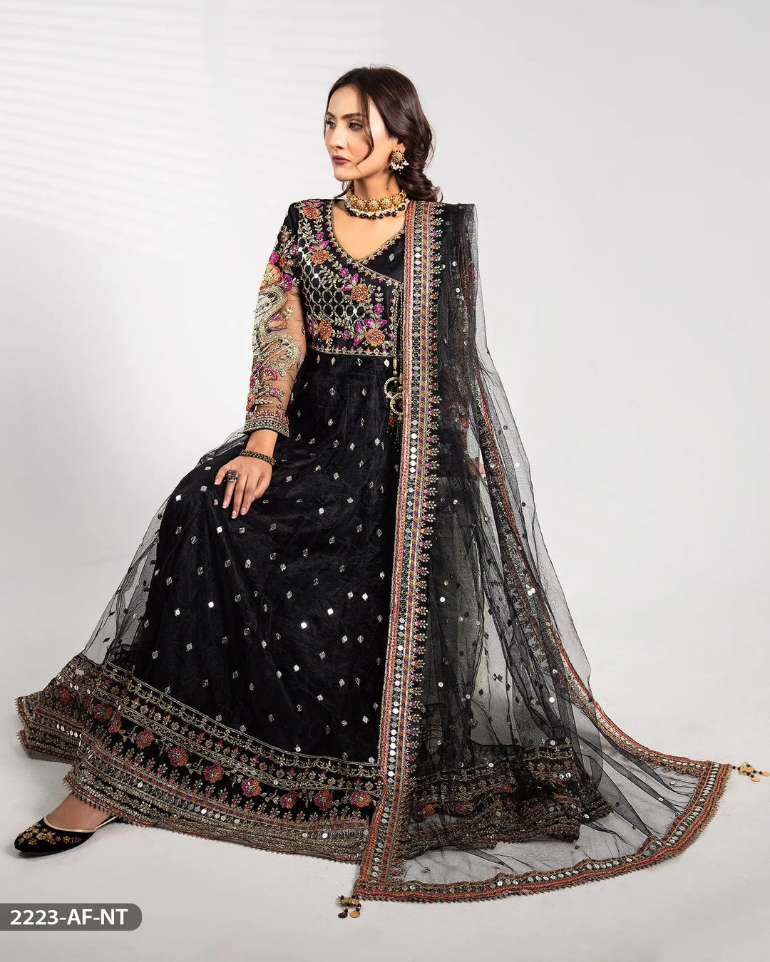 3 Piece Net Embroidered Maxi | 2223-AF-NT Sha Posh Textile