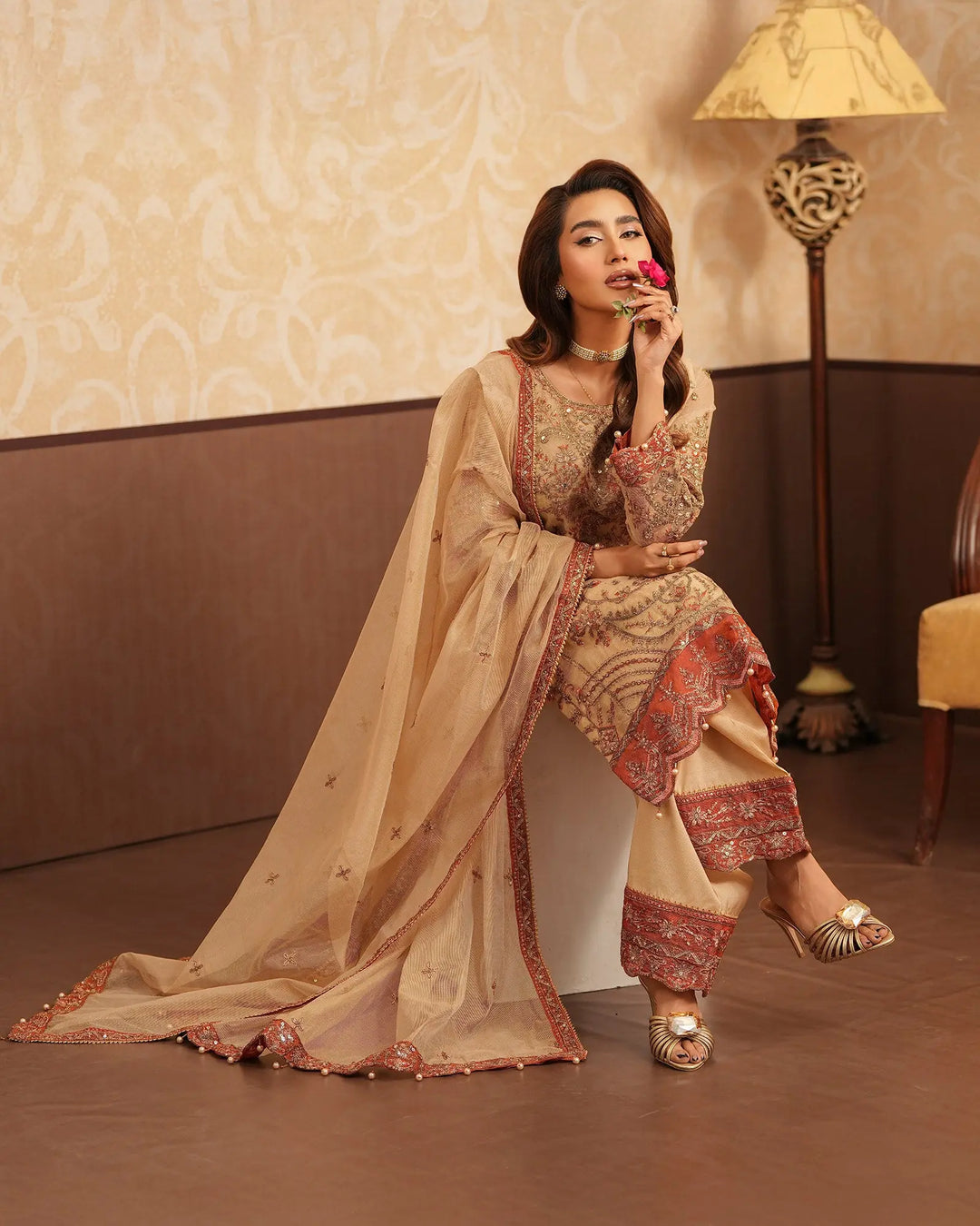 3-Piece Ready-to-Wear Bori Net Suit | 4092-SJ-B.NET - Sha Posh Textile