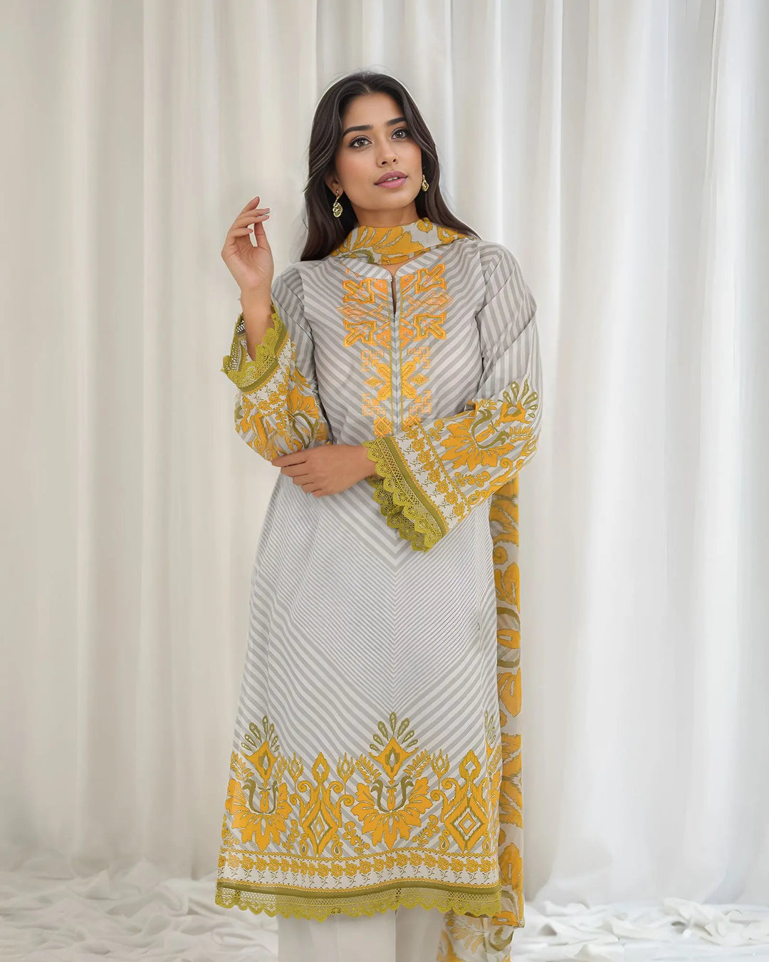 3-Piece Ready-to-Wear Cotton Suit | 17294-IG-CT - Sha Posh Textile