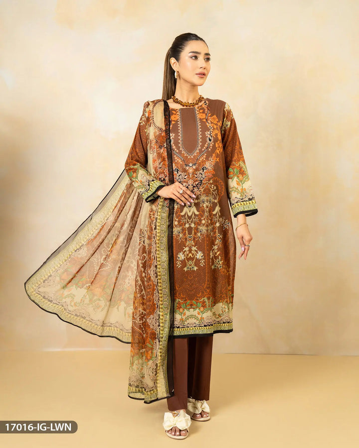 3 Piece lawn Printed Suit | 17016-IG-LWN Sha Posh Textile