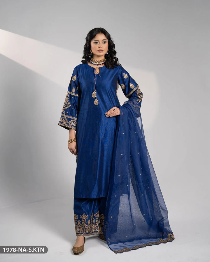 Chambray Katan Embroidered Suit | 1978-NA-S.KTN Sha Posh Textile