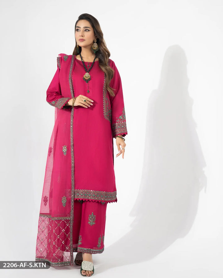 Chambray Katan Embroidered Suit | 2206-AF-S.KTN ShaPosh Textile