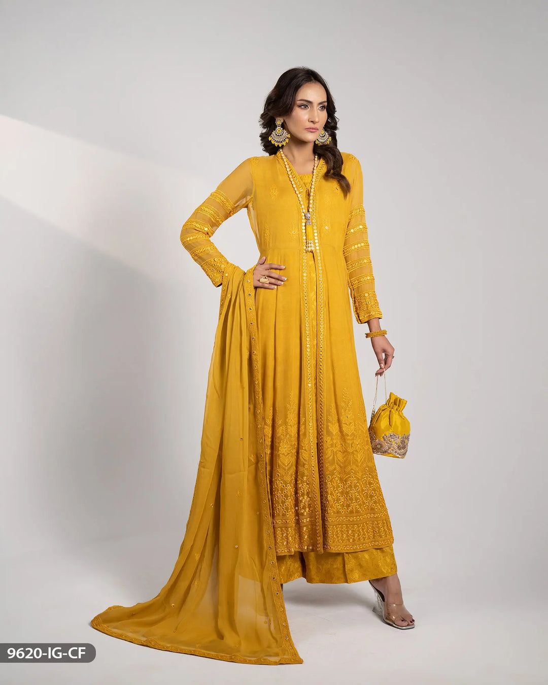 Chiffon Embroidered Frock | 9620-IG-CF Sha Posh Textile