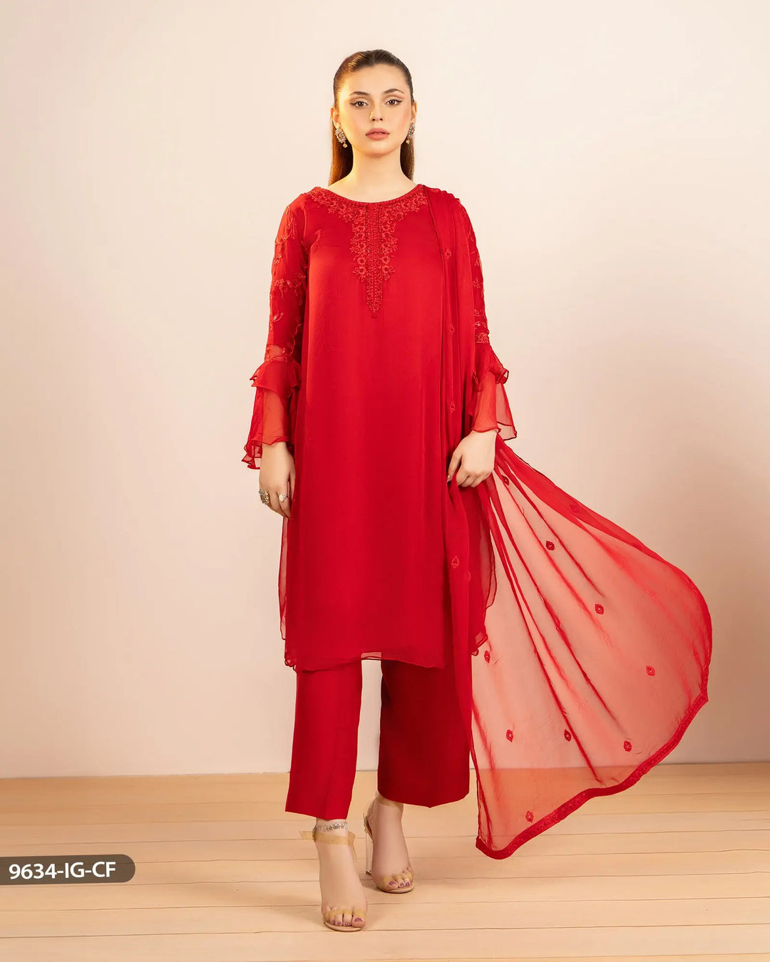 Chiffon Embroidered Suit | 9634-IG-CF Sha Posh Textile