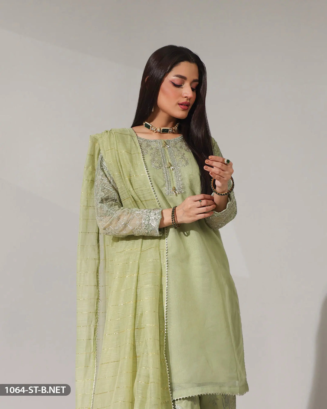 Embroidered Bori Net Suit | 1064-ST-B.NET Sha Posh Textile