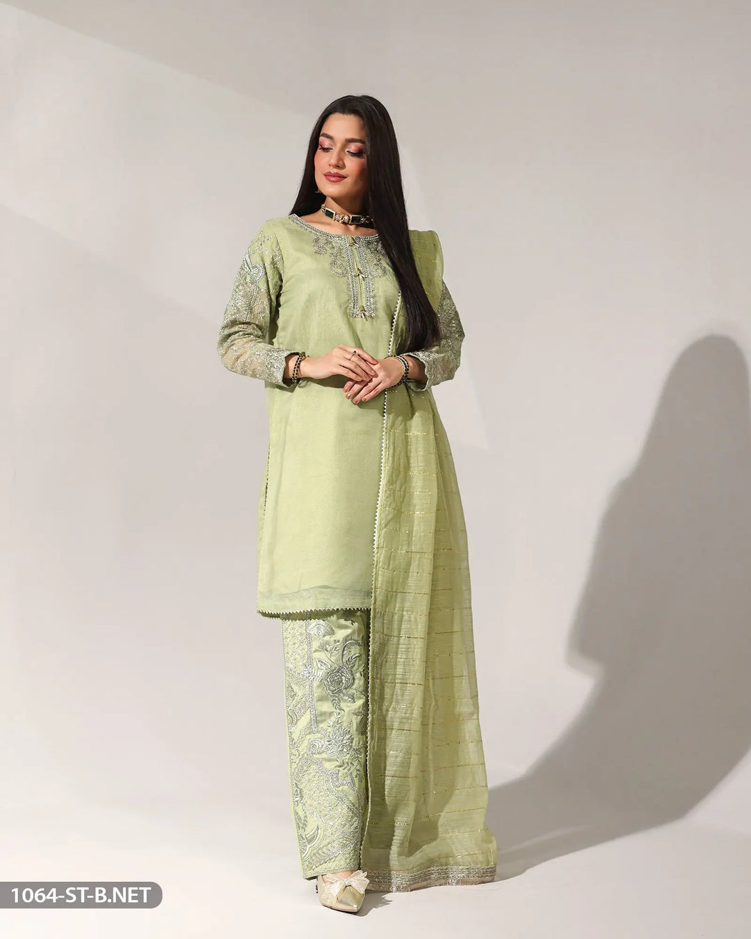 Embroidered Bori Net Suit | 1064-ST-B.NET Sha Posh Textile