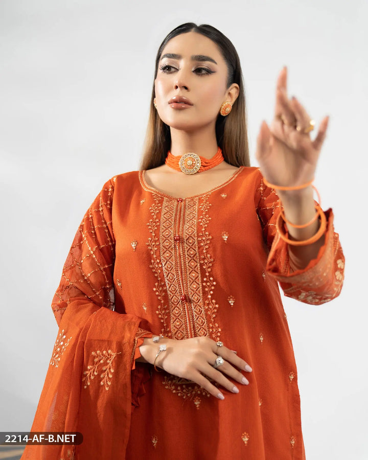 Embroidered Bori Net Suit | 2214-AF-B.NET Sha Posh Textile