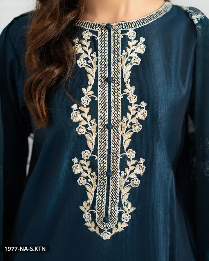 Embroidered Chambray Katan Suit | 1977-NA-S.KTN ShaPosh Textile