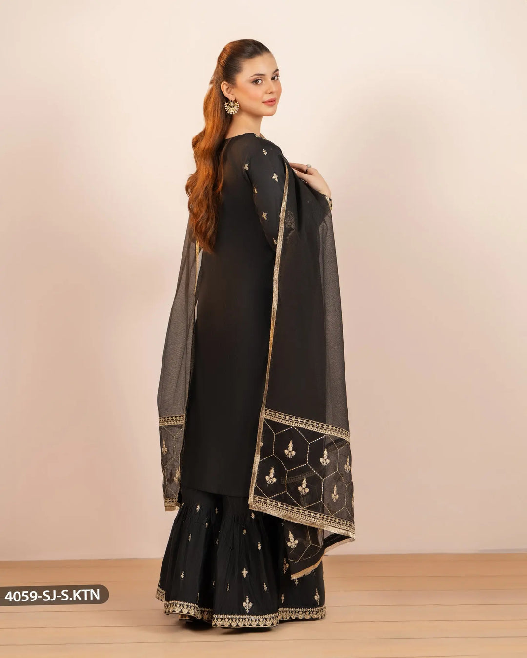 Embroidered Chambray Katan Suit | 4059-SJ-S.KTN Sha Posh Textile