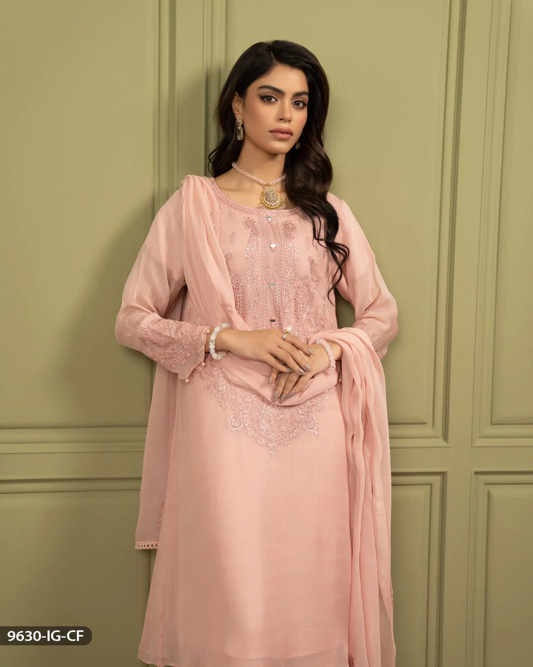 Embroidered Chiffon Suit | 9630-IG-CF ShaPosh Textile