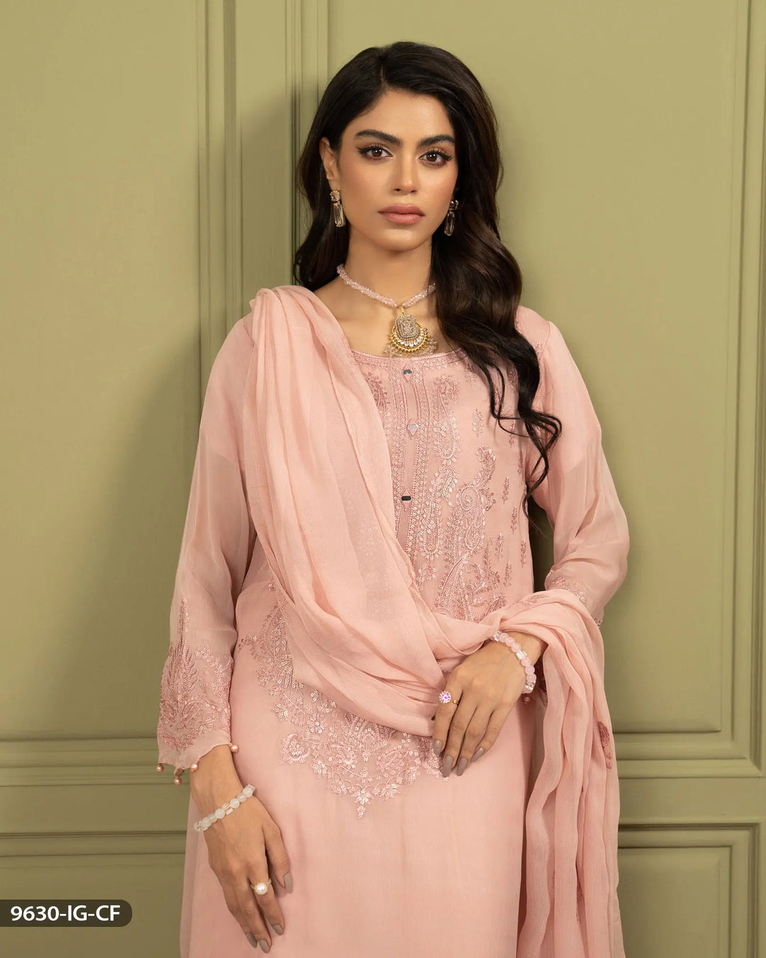 Embroidered Chiffon Suit | 9630-IG-CF ShaPosh Textile