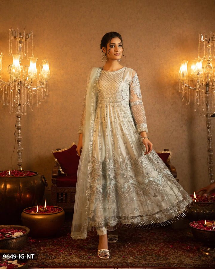 Embroidered Net Frock | 9649-IG-NT Sha Posh Textile