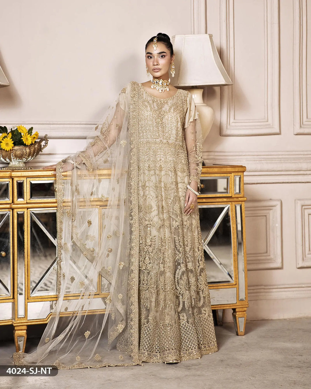 Embroidered Net Maxi | 4024-SJ-NT Sha Posh Textile