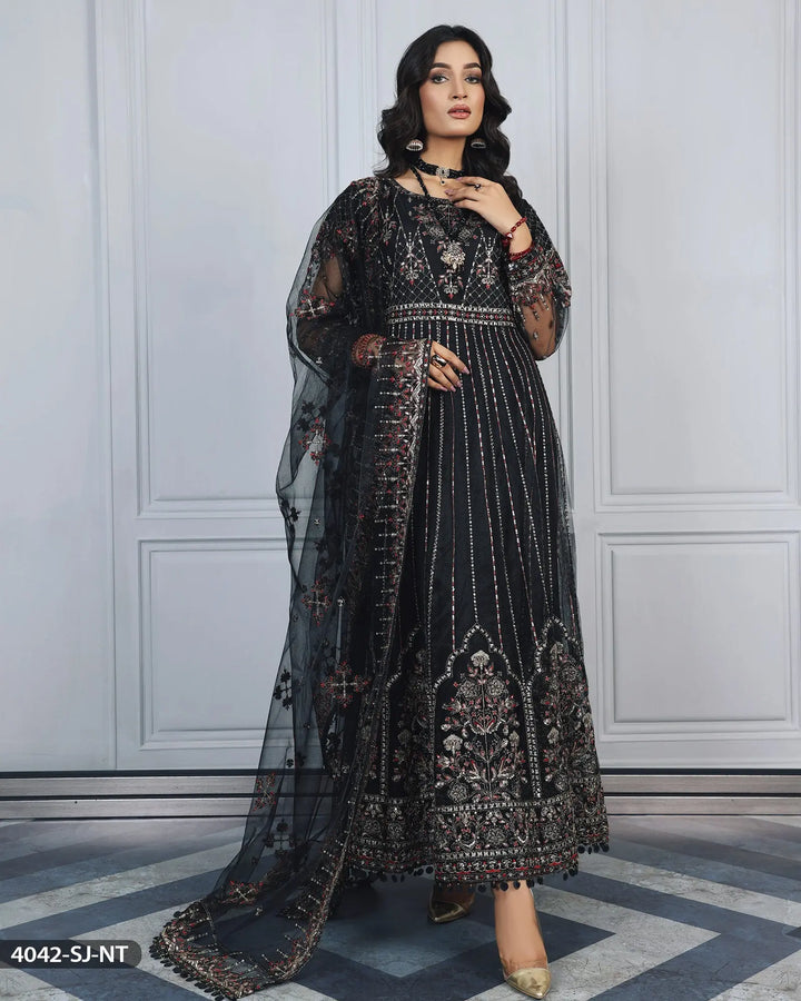 Embroidered Net Maxi | 4042-SJ-NT ShaPosh Textile