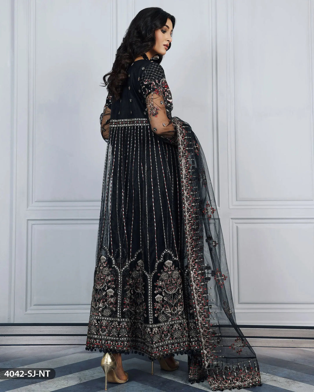 Embroidered Net Maxi | 4042-SJ-NT ShaPosh Textile