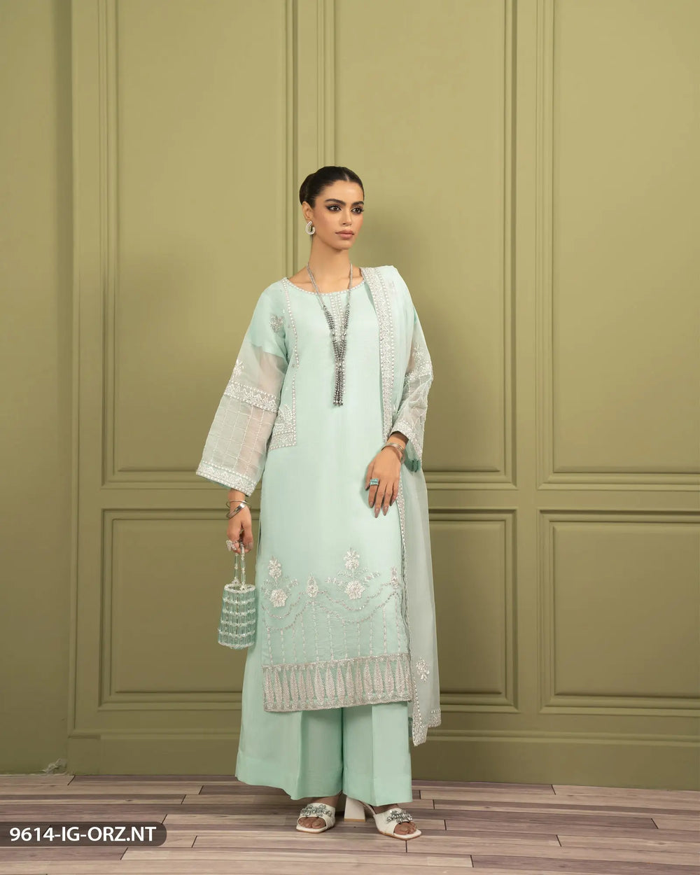 Embroidered Organza Net Suit | 9614-IG-ORZ ShaPosh Textile