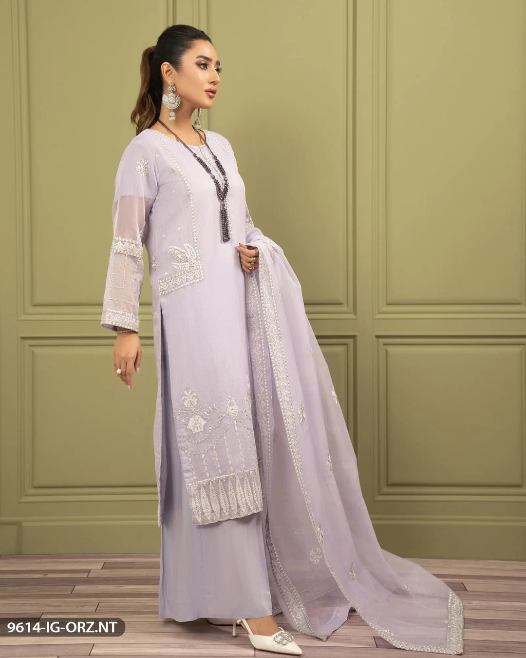 Embroidered Organza Net Suit | 9614-IG-ORZ ShaPosh Textile