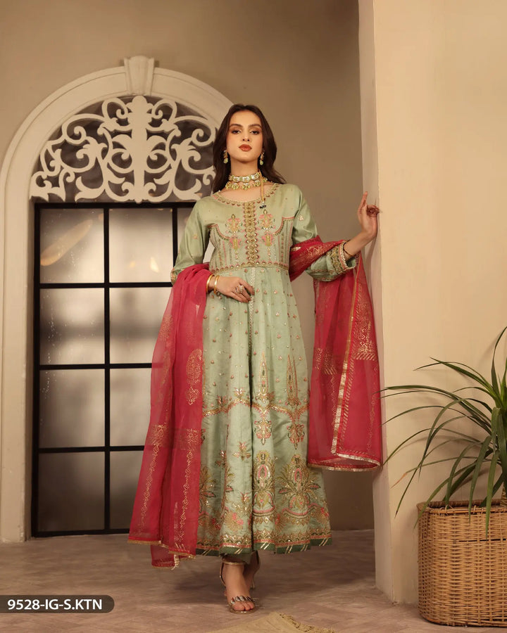 FORMAL 3PC EMBROIDERED MAXI | 9528-IG-S.KTN Sha Posh Textile