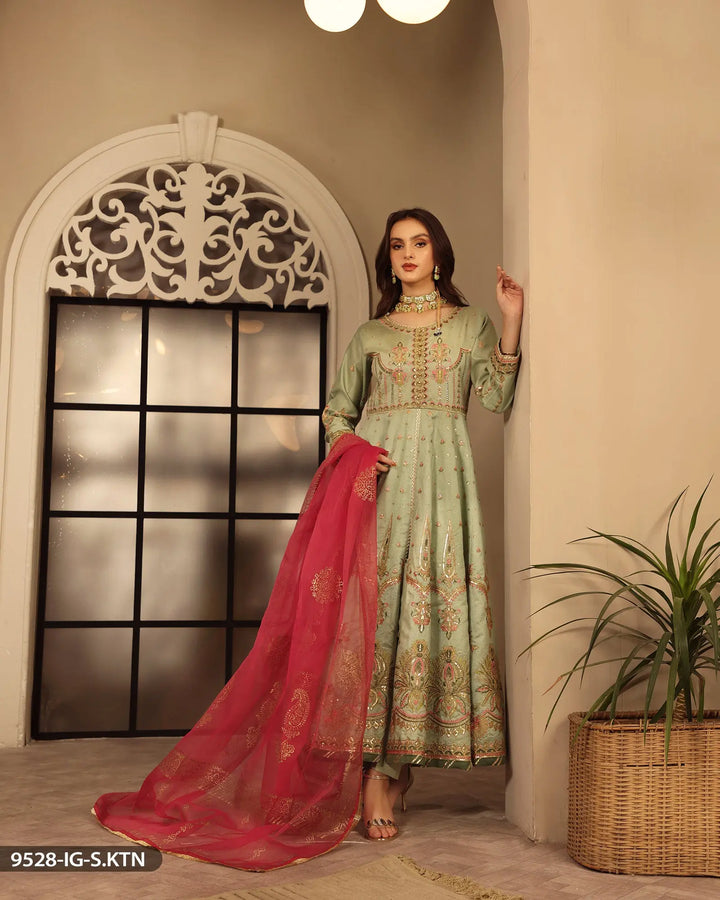 FORMAL 3PC EMBROIDERED MAXI | 9528-IG-S.KTN Sha Posh Textile