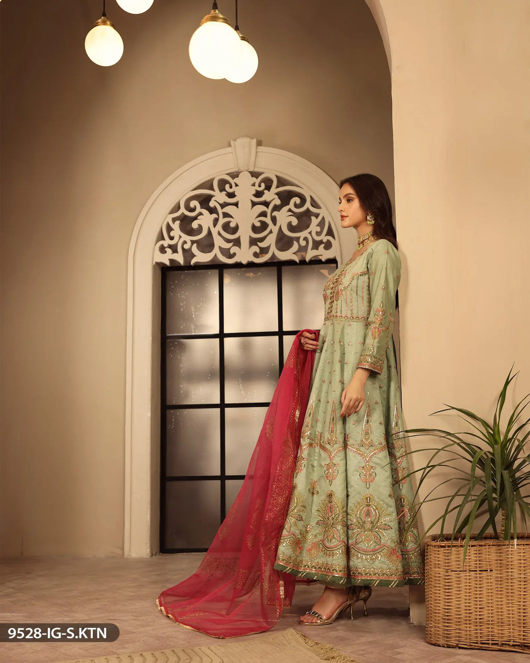 FORMAL 3PC EMBROIDERED MAXI | 9528-IG-S.KTN Sha Posh Textile