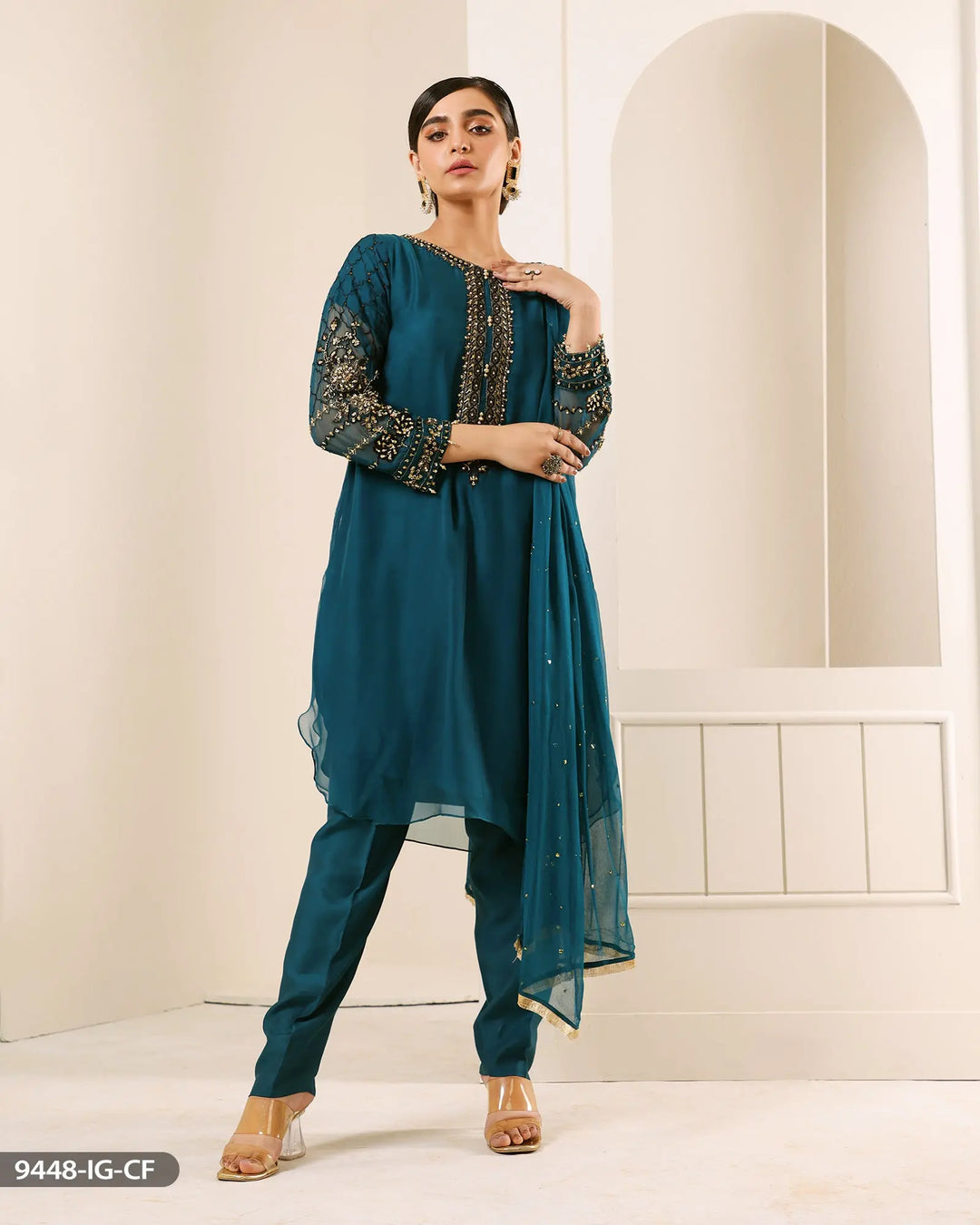 FORMAL 3PC EMBROIDERED SUIT | 9448-IG-CF ShaPosh Textile