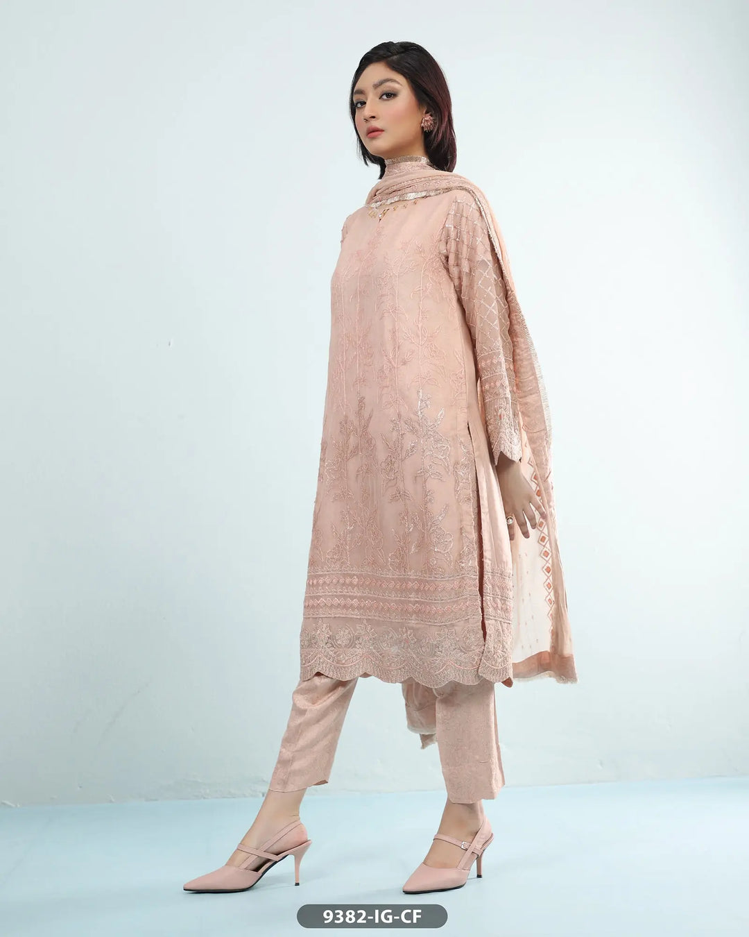 Formal 3 Piece Chiffon Dress with Embroidered (Stitched) | 9382-IG-CF ShaPosh Textile