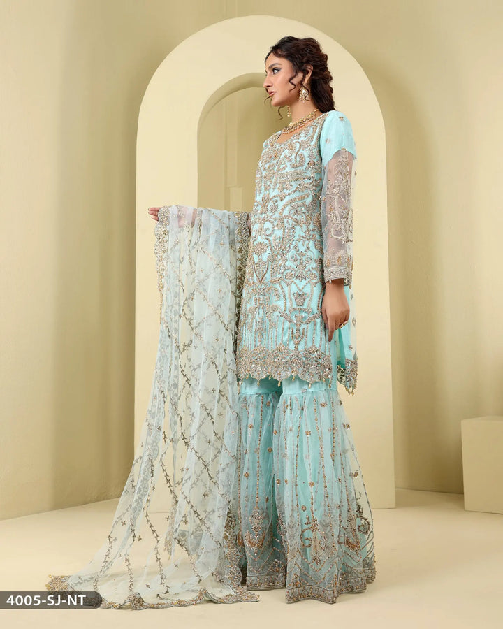 Formal 3 Piece Embroidered Wedding Dress With Garara | 4005-SJ-NT ShaPosh Textile