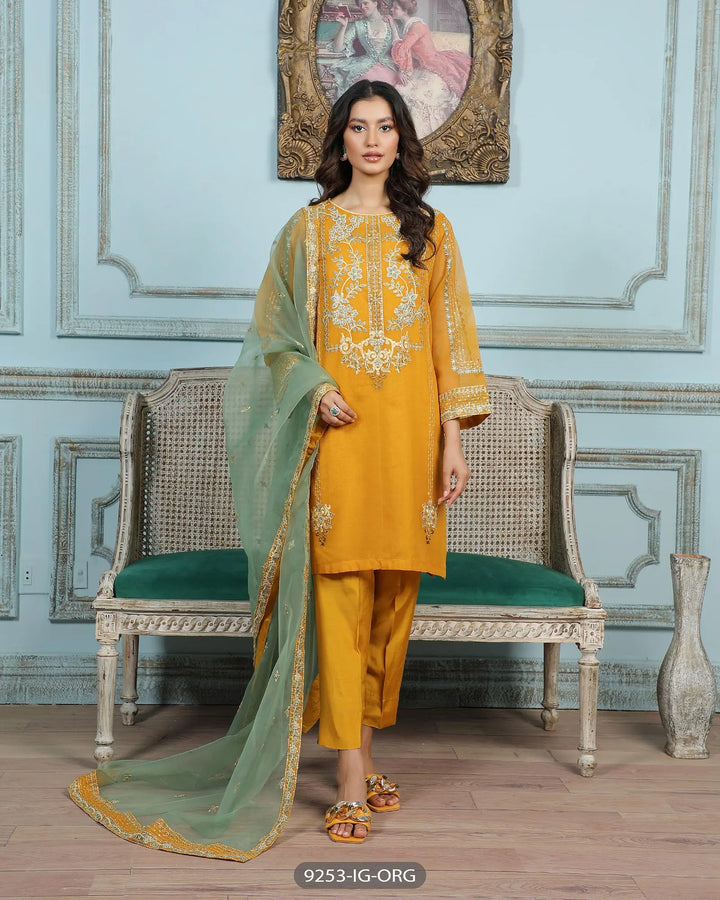 Formal 3 Piece Suit Embroidered (Stitched) | 9253-IG-ORG ShaPosh Textile