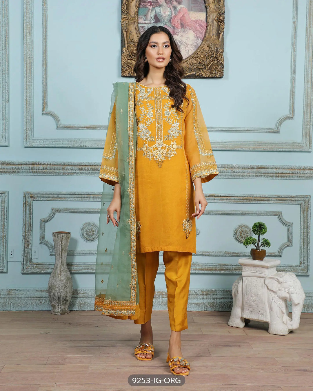 Formal 3 Piece Suit Embroidered (Stitched) | 9253-IG-ORG ShaPosh Textile