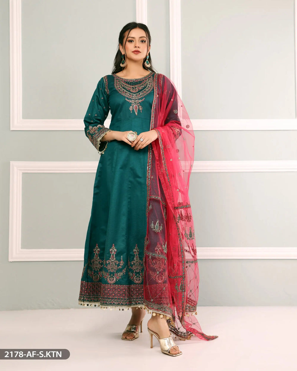 Formal Maxi 3 Piece Chambray Katan Tilla Embroidered (Stitched) | 2178-AF-S.KTN ShaPosh Textile