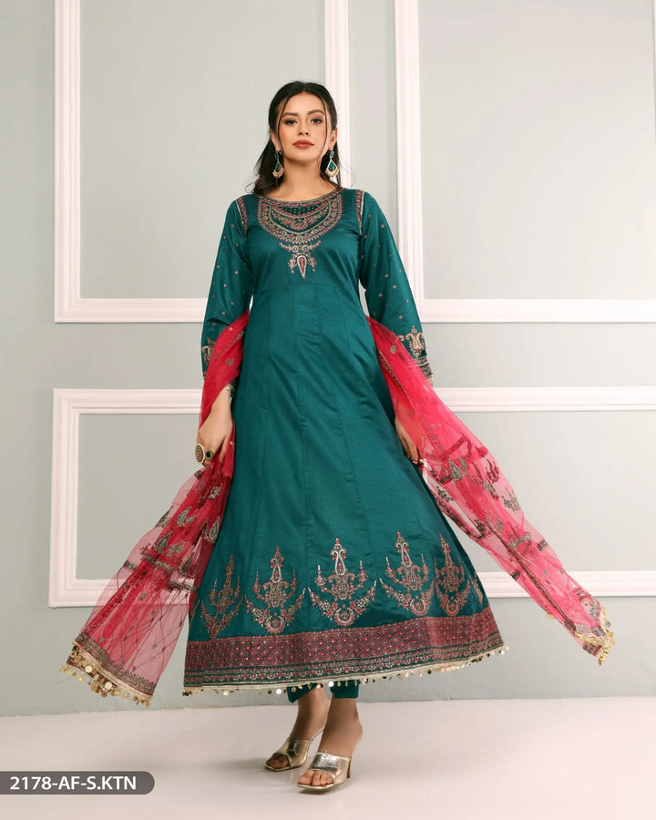 Formal Maxi 3 Piece Chambray Katan Tilla Embroidered (Stitched) | 2178-AF-S.KTN ShaPosh Textile