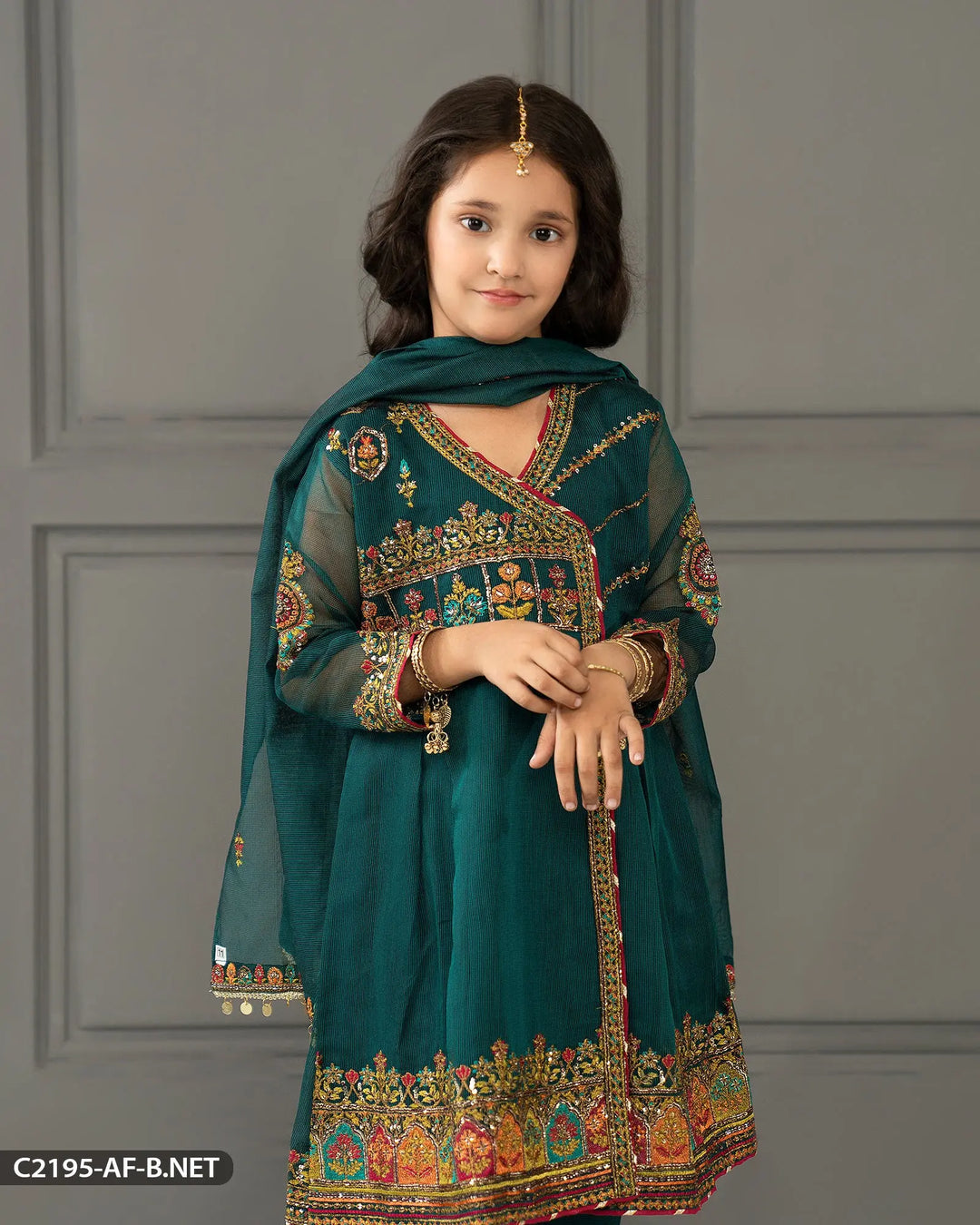 Kids Bori Net Embroidered Suit | 2195-AF-B.NET ShaPosh Textile