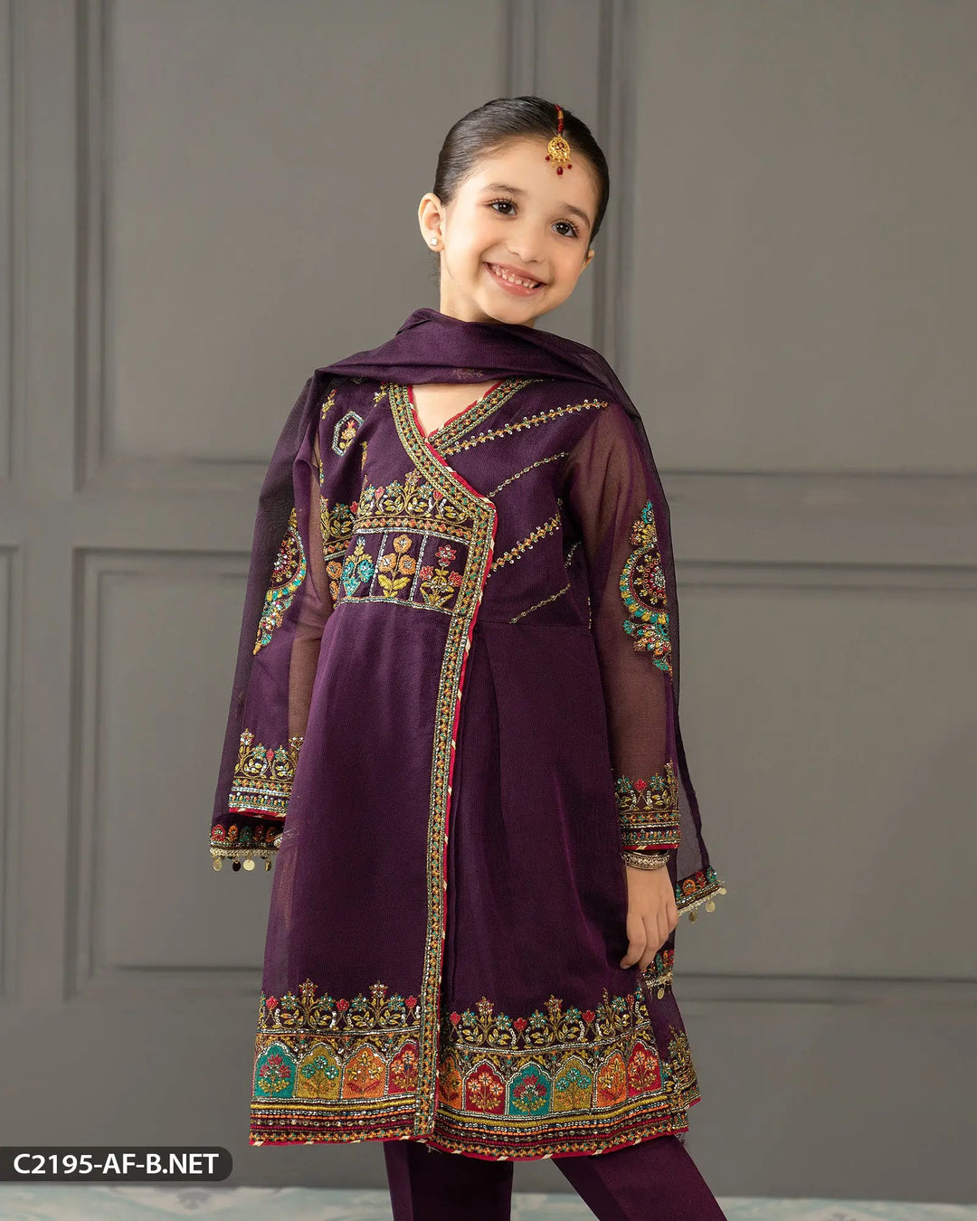 Kids Bori Net Embroidered Suit | 2195-AF-B.NET ShaPosh Textile