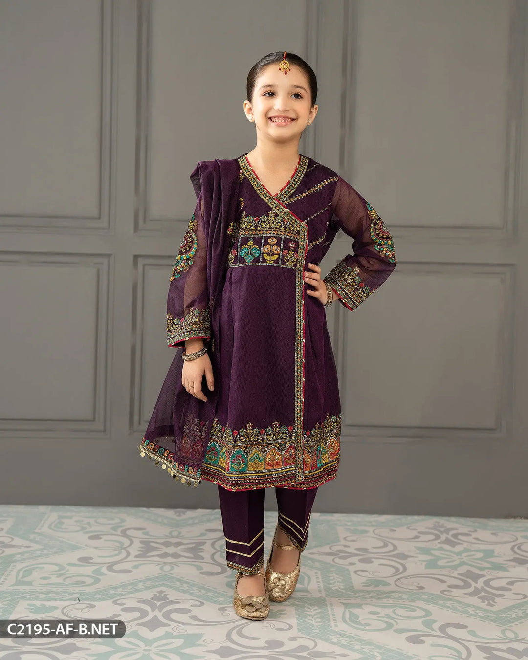 Kids Bori Net Embroidered Suit | 2195-AF-B.NET ShaPosh Textile