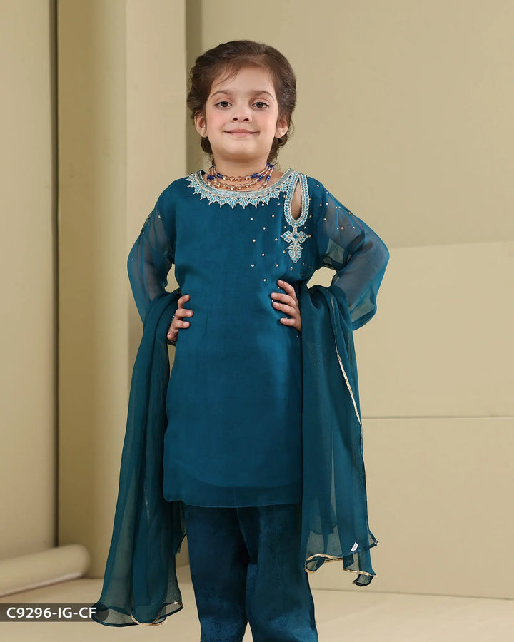 Kids Formal 3 Piece Chiffon Embroidered (Stitched) | 9296-IG-CF Sha Posh Textile