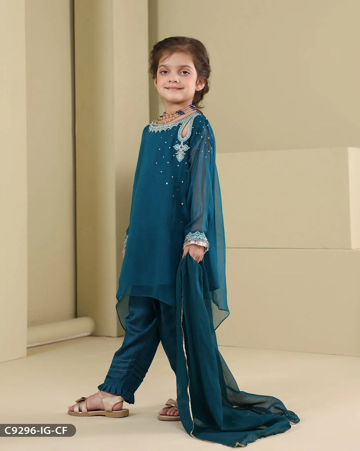 Kids Formal 3 Piece Chiffon Embroidered (Stitched) | 9296-IG-CF Sha Posh Textile